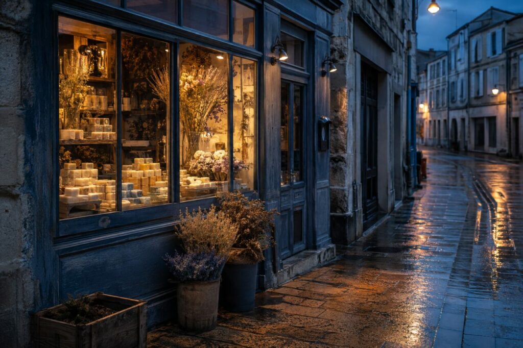 À l'heure bleue, la savonnerie du quartier s'illumine