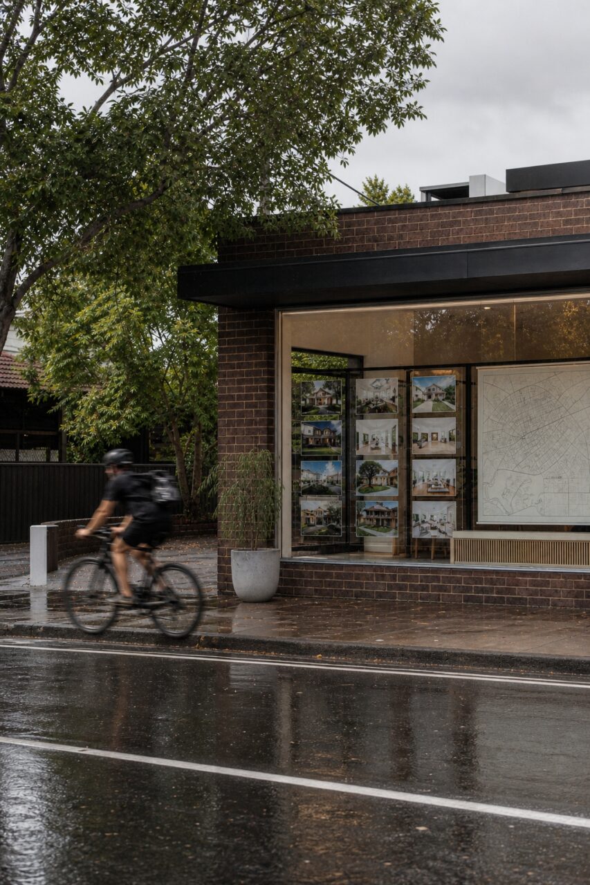 Vitrina de casas en venta en una inmobiliaria de Melbourne