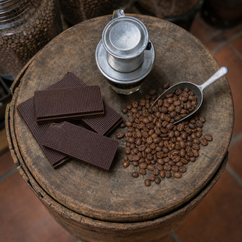 Vue du dessus du chocolat et du café