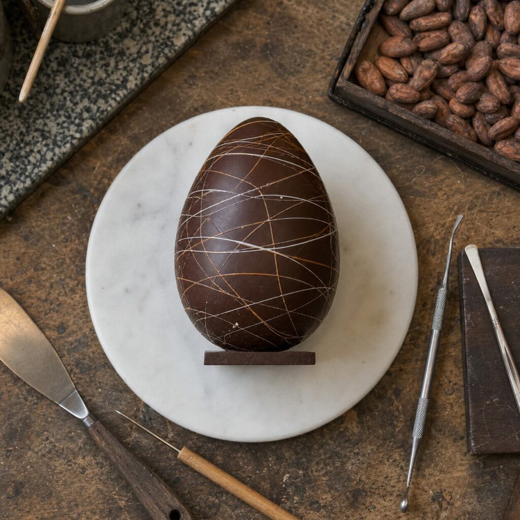 Vue du dessus d’un œuf en chocolat