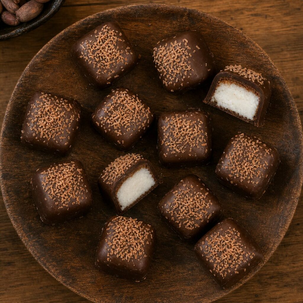 Vue du dessus des pralines au coco