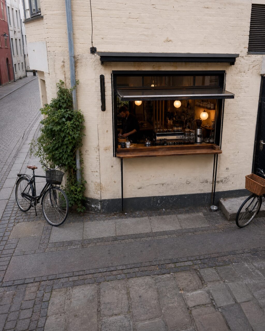 Hoge kijkhoek op een balie tussen twee fietsen