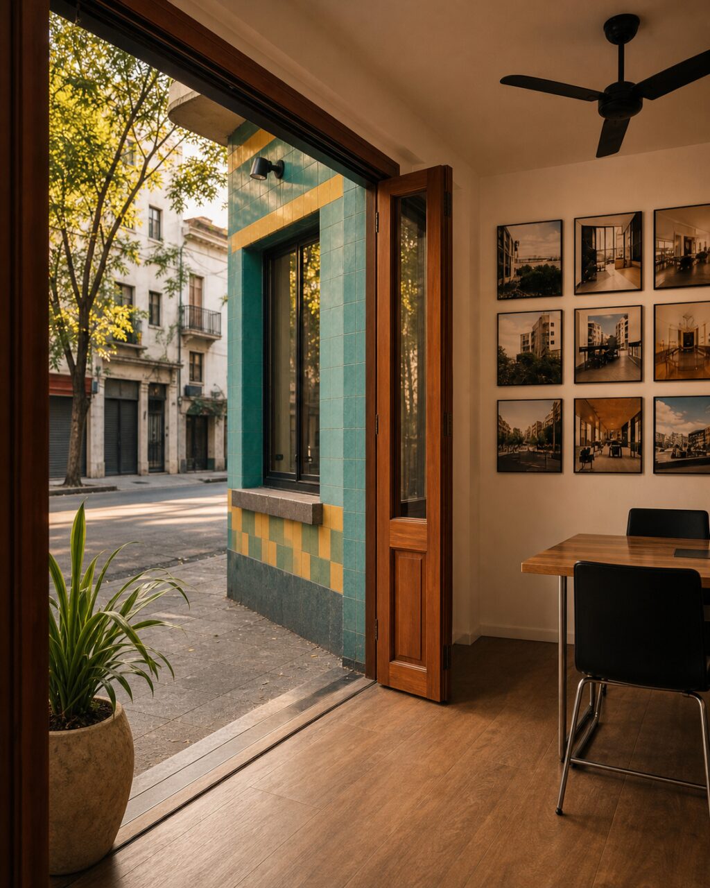 Vista interior de uma imobiliária da Cidade do México para a rua