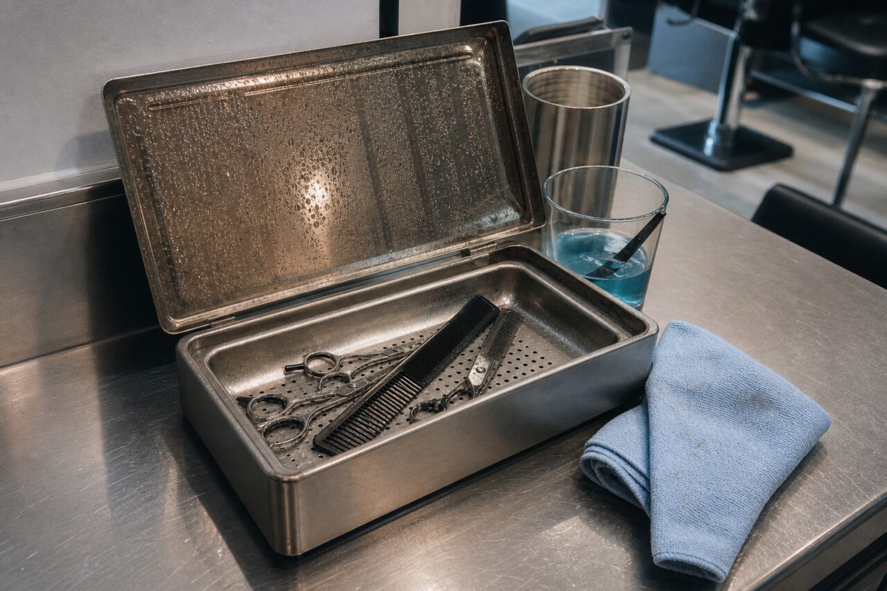 Wide view of the tool tray on the worktop