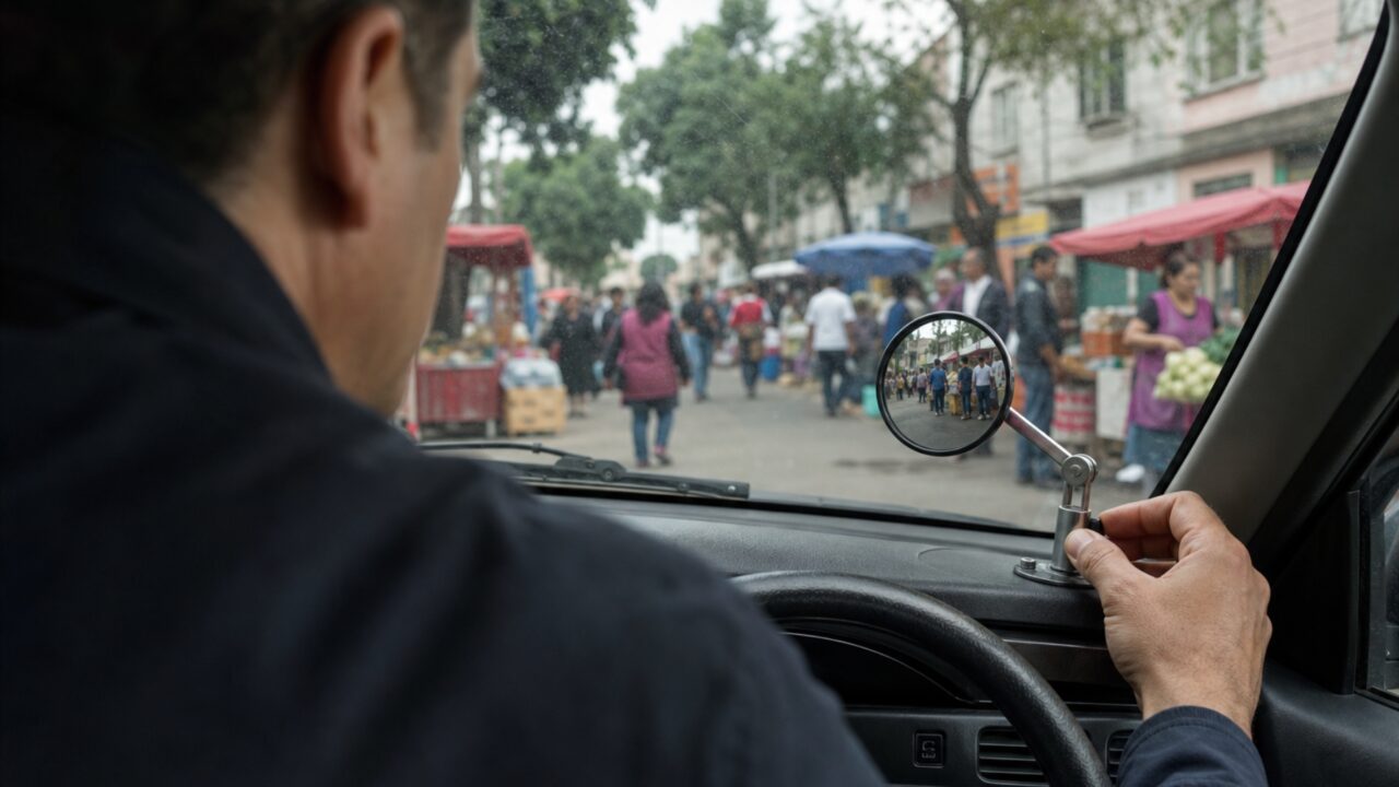 Panoramic view of the dashboard and circular mirror