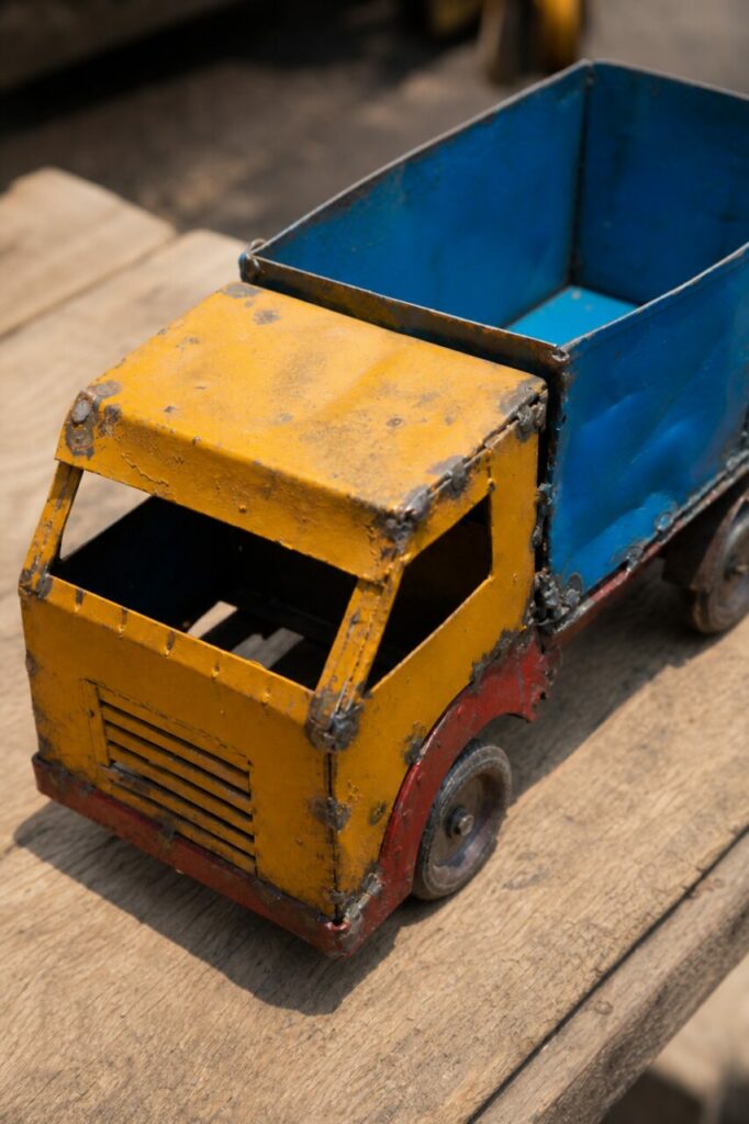 Vue plongeante rapprochée du camion en métal