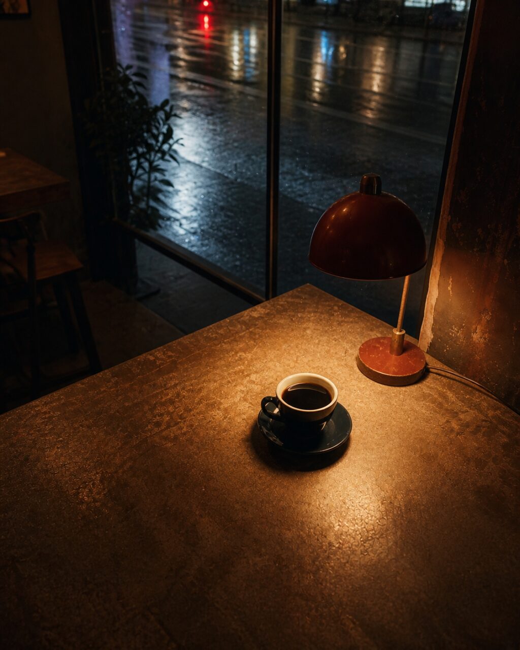 Overhead view of a cup and table lamp